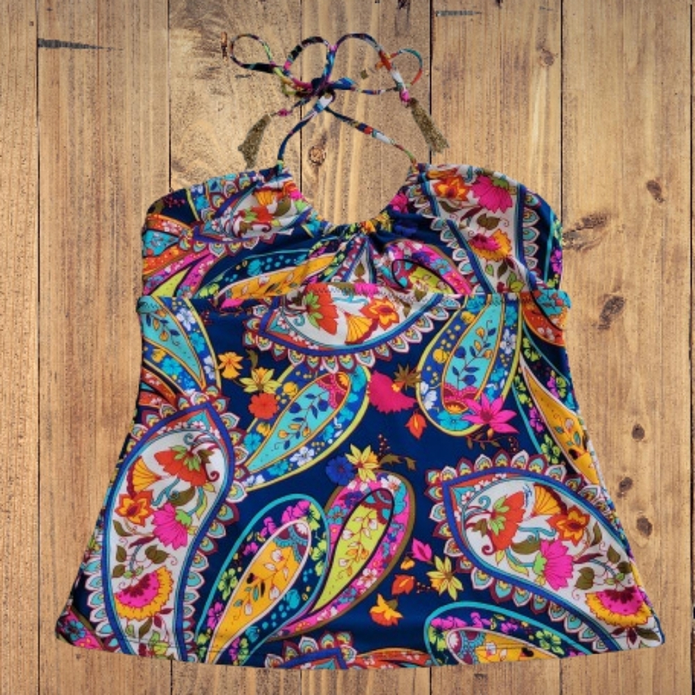 Trina Turk Moroccan Paisley Tankini Top Bathing Swim Suit Size 4